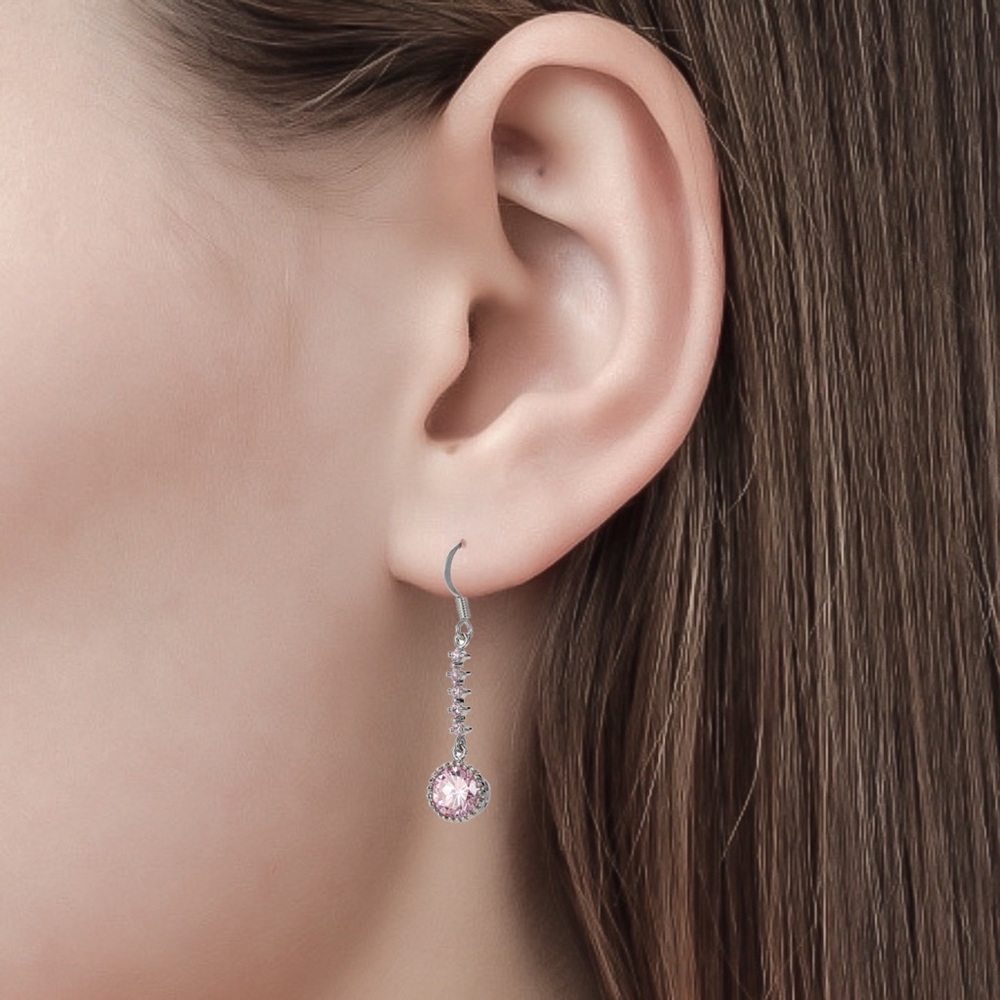 2/$20! Silver & Pink CZ Dangle Earrings - Picture 4 of 7